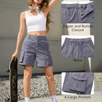 UrbanMuse High Waist Vintage Cargo Shorts with Utility Pockets