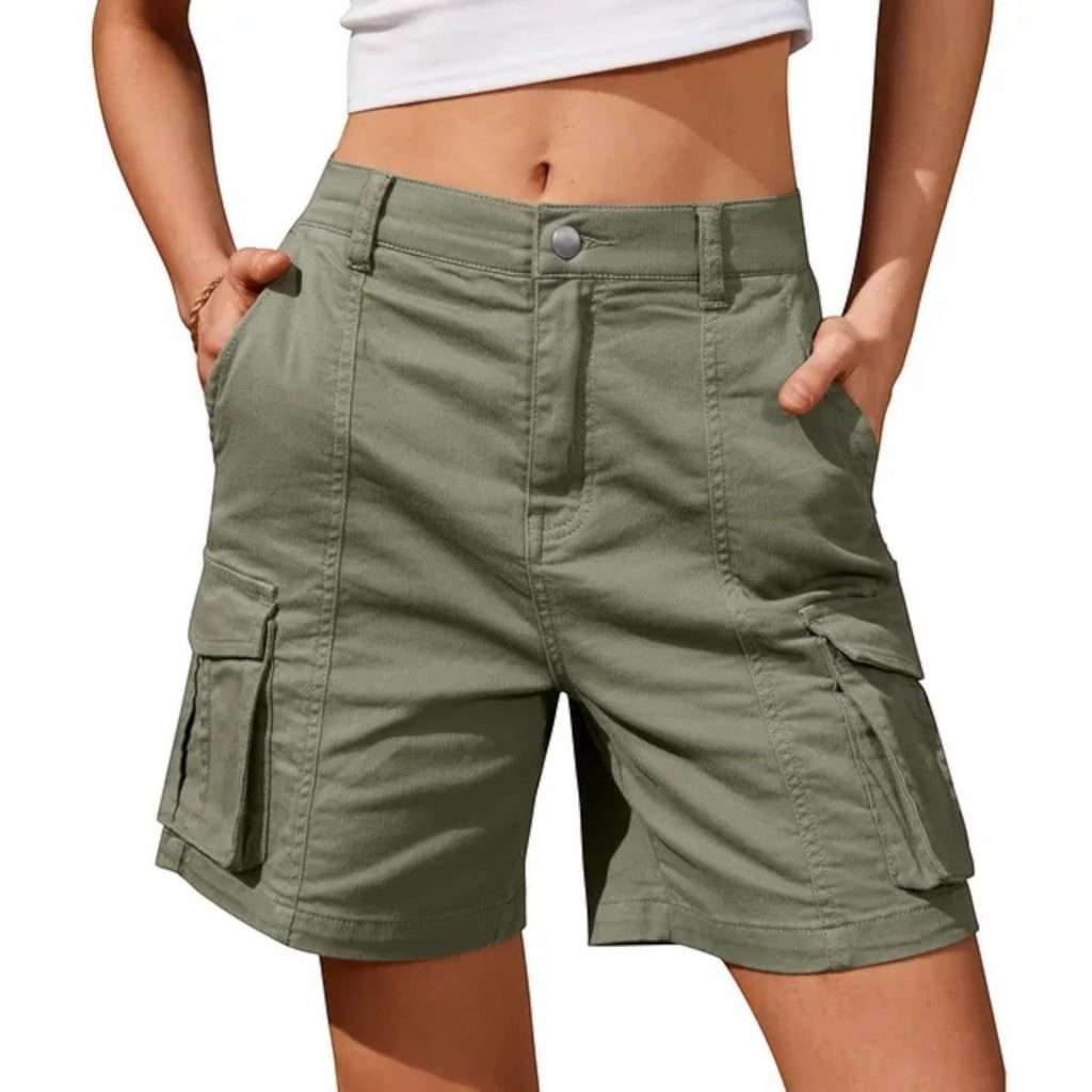 UrbanMuse High Waist Vintage Cargo Shorts with Utility Pockets