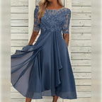 Women's Lace Midi Dress with Chiffon Skirt