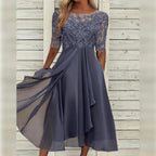 Women's Lace Midi Dress with Chiffon Skirt