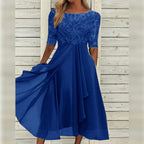 Women's Lace Midi Dress with Chiffon Skirt