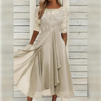 Women's Lace Midi Dress with Chiffon Skirt