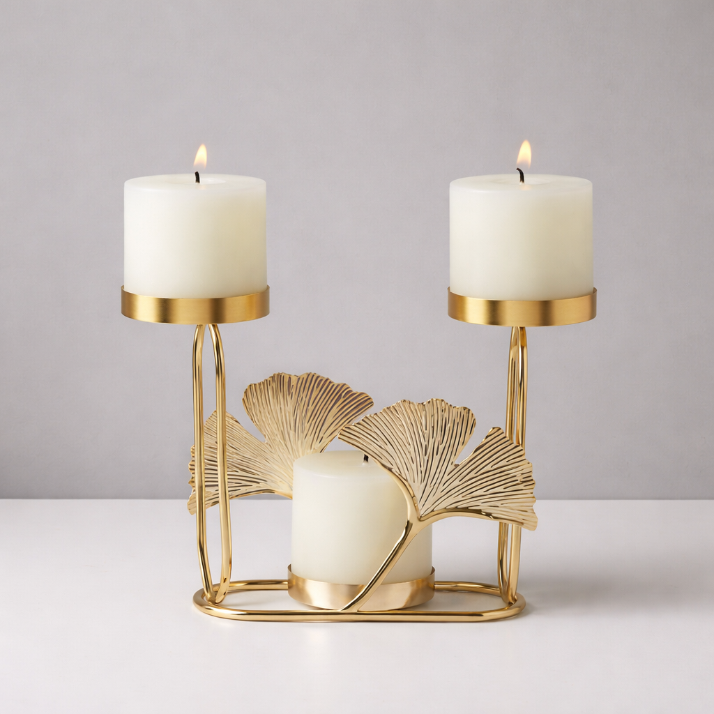 Porte-Bougie Décoratif Feuille Ginkgo
