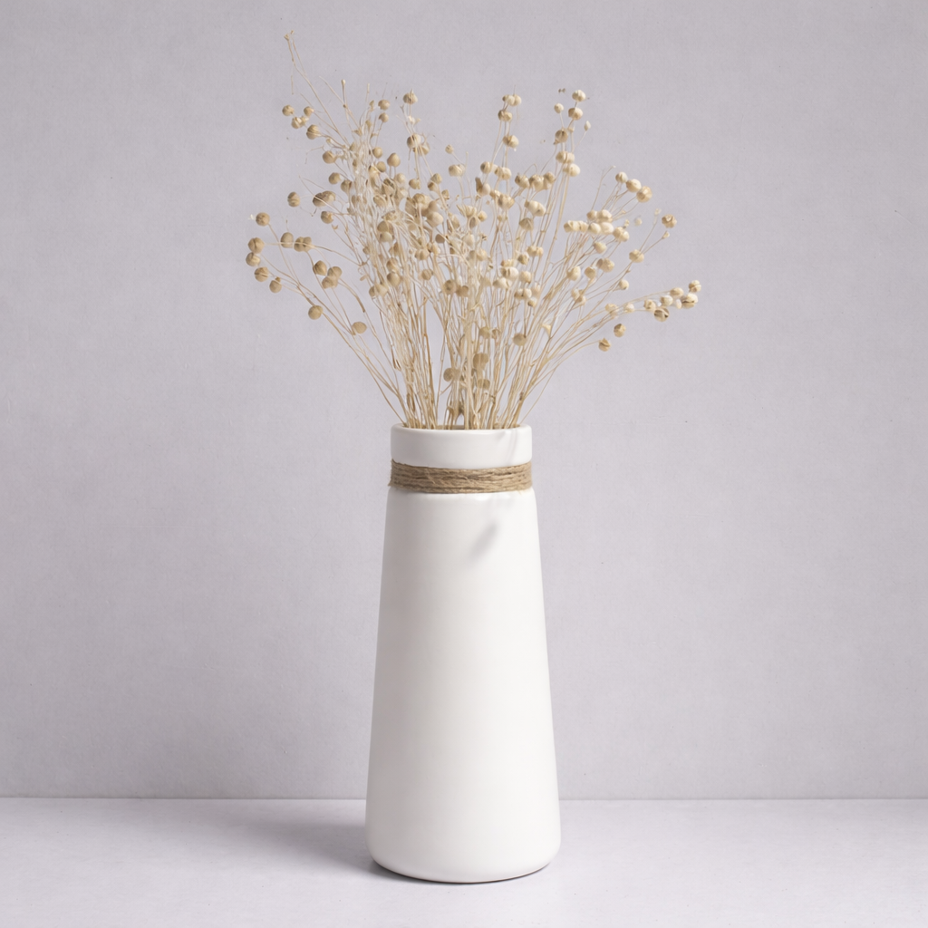 Vase décoratif en céramique avec accent en jute naturel