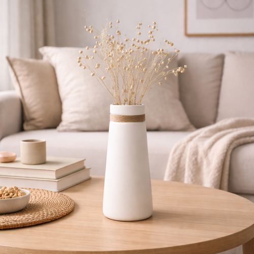 Ceramic Decorative Vase with Natural Jute Accent