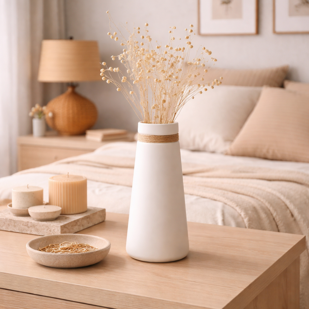 Ceramic Decorative Vase with Natural Jute Accent