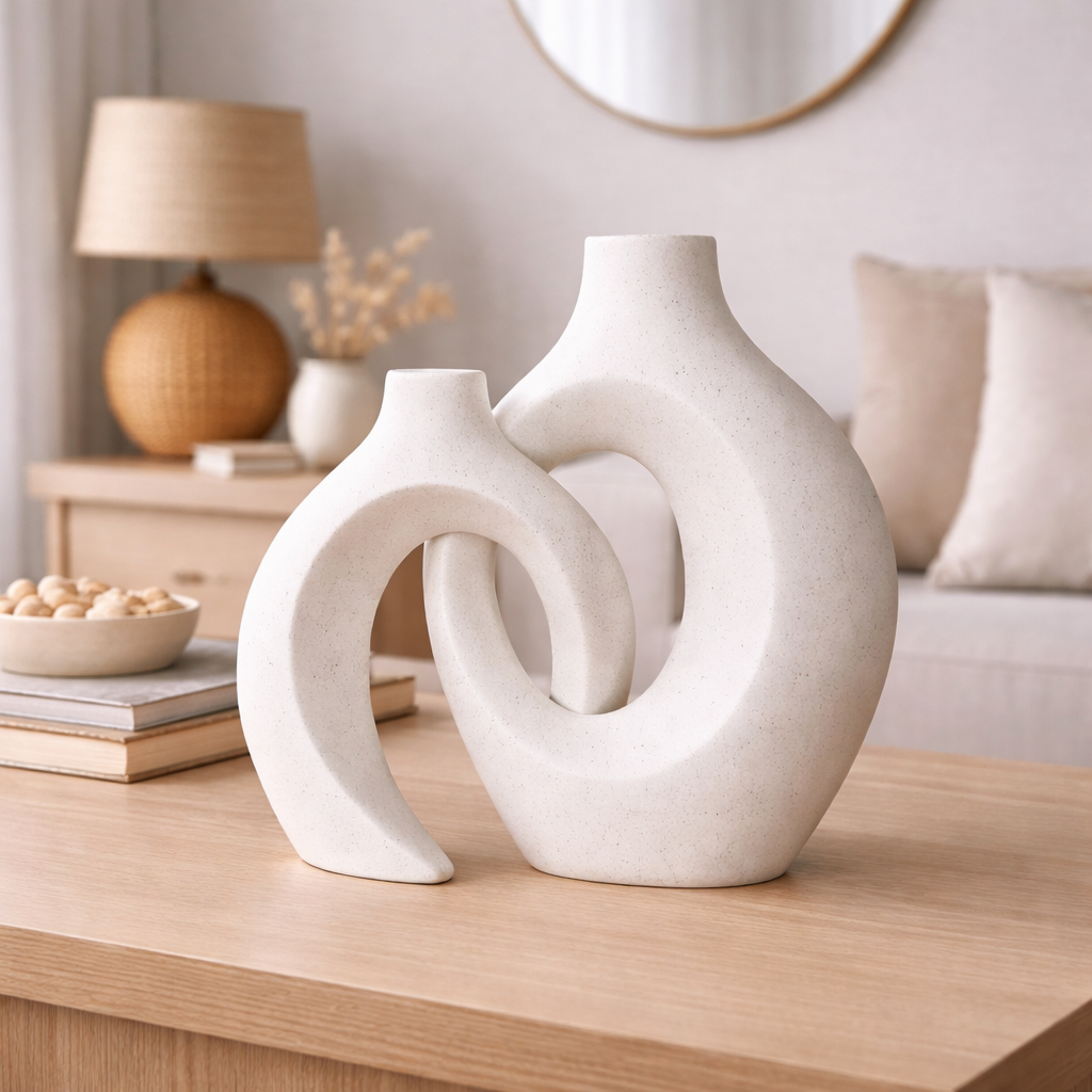 Vase décoratif en céramique avec design tressé