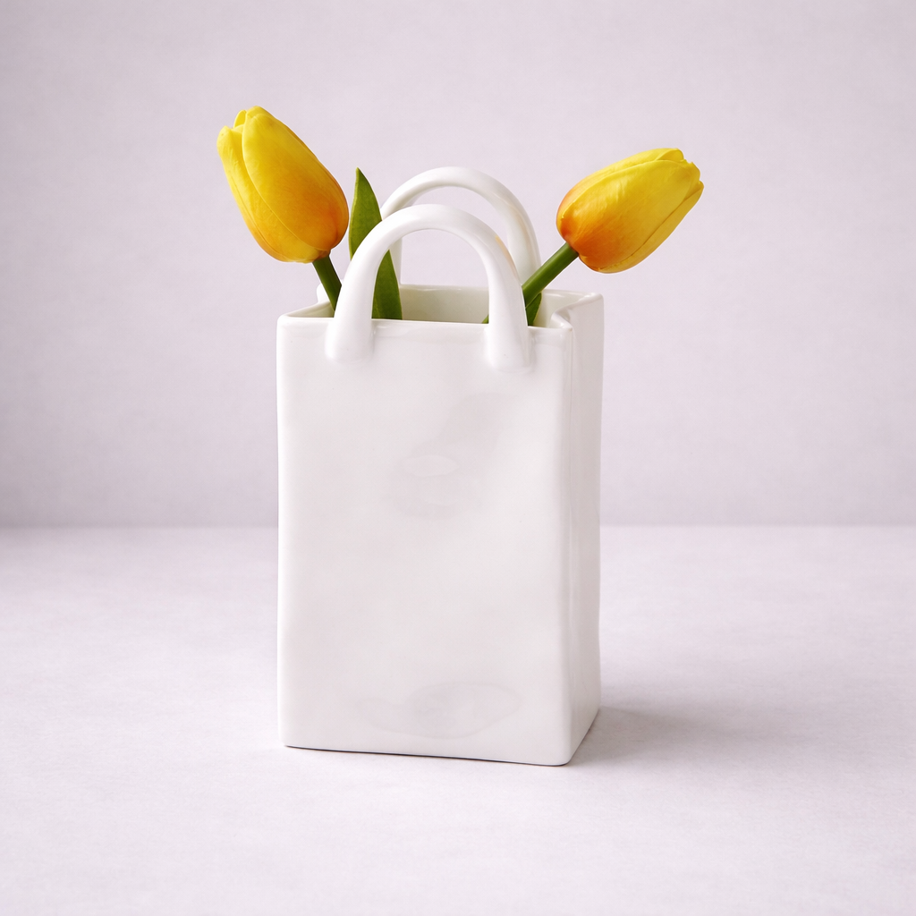 Modern decorative vase with ceramic handle