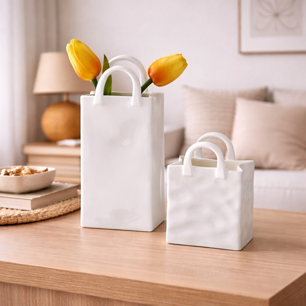 Modern decorative vase with ceramic handle