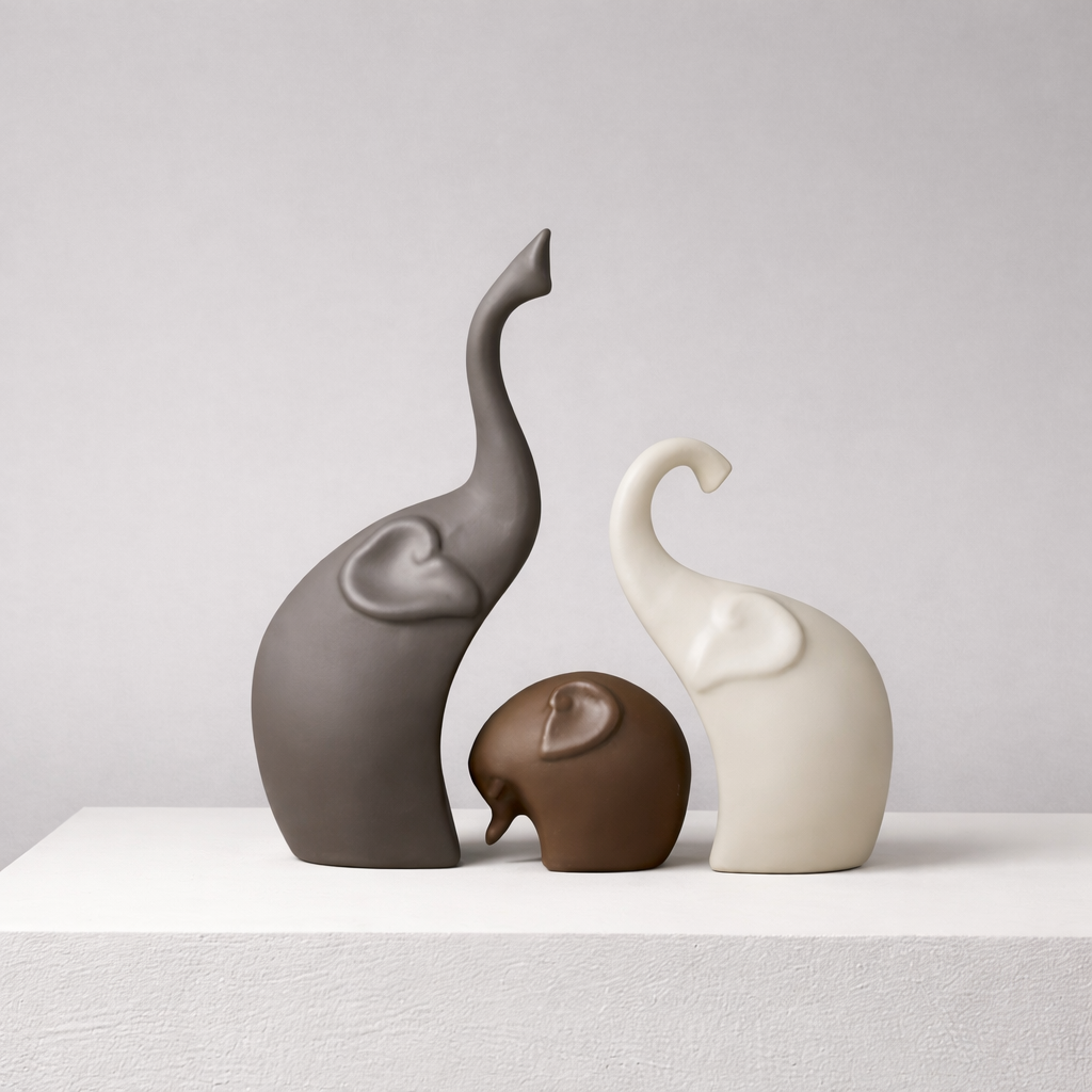 Ensemble de figurines éléphant en céramique décorative
