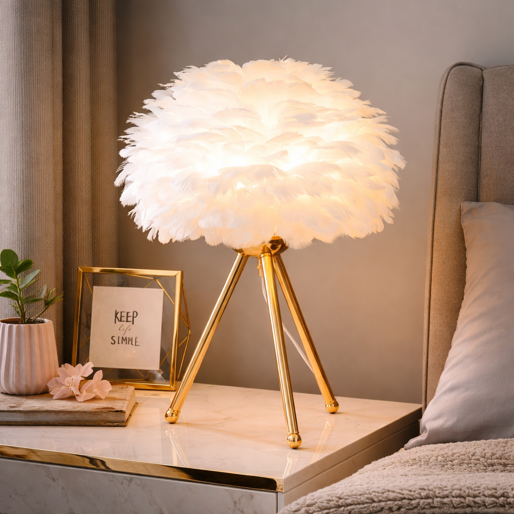 PluimLuxe AvaLumina lampe LED à plumes design élégante