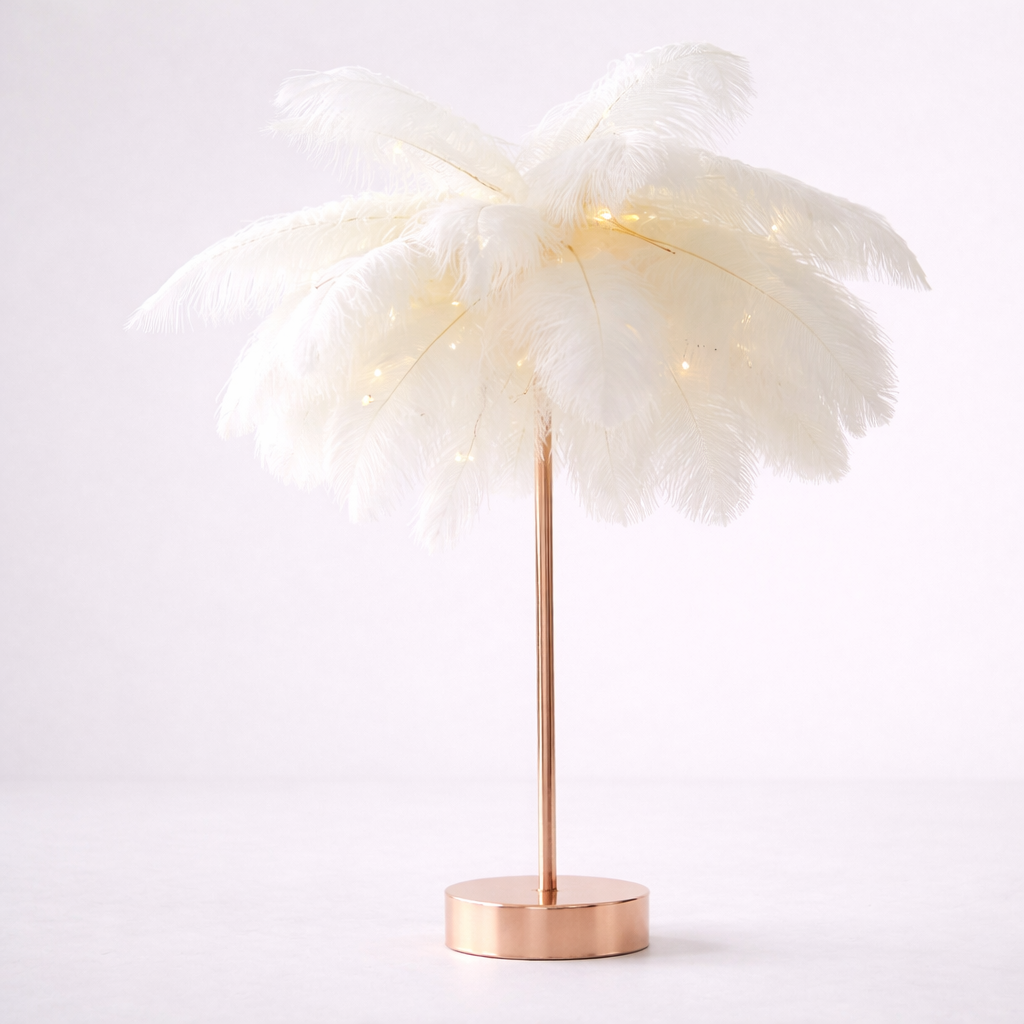 PlumeGlow Decorative Feather Table Lamp