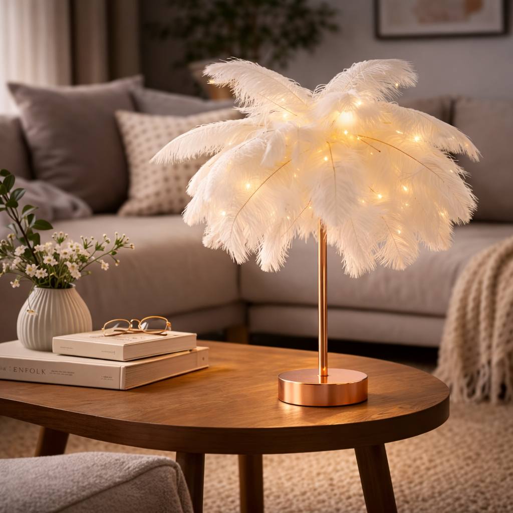 PlumeGlow Decorative Feather Table Lamp