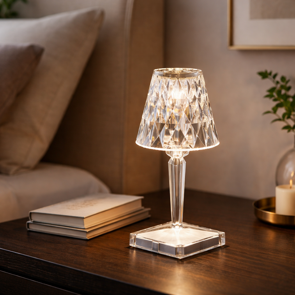 Lampe de table LED rechargeable avec capteur tactile et effet cristal