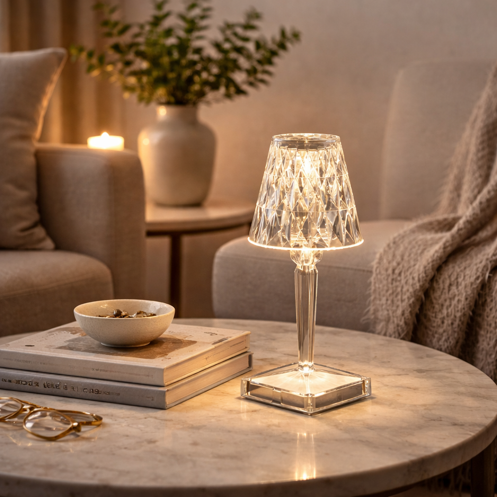 Rechargeable LED Table Lamp with Touch Sensor and Crystal Effect