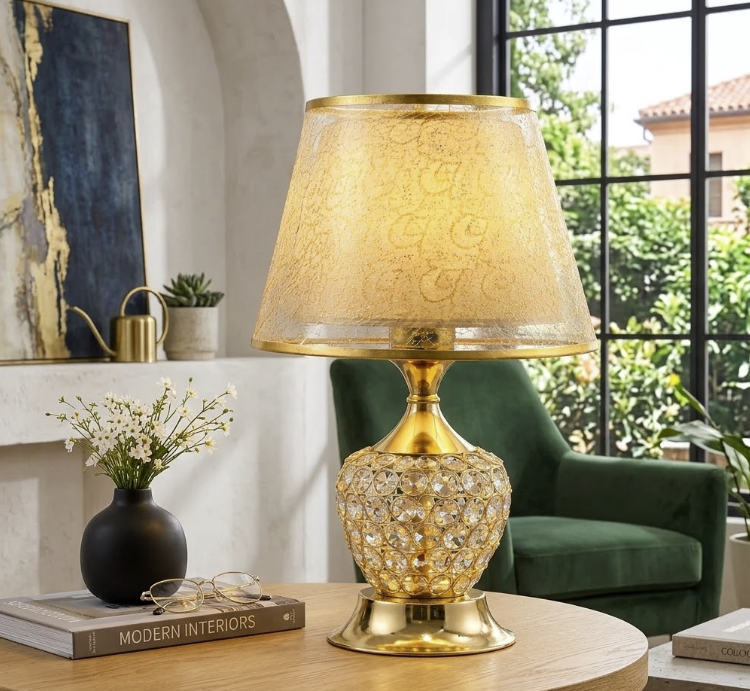 KristalGloed RetroLustre lampe de table vintage avec cristaux