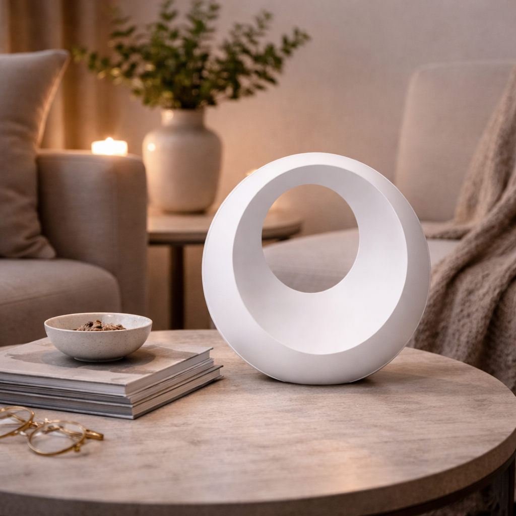 Rechargeable multicolour LED ring lamp with lighting modes