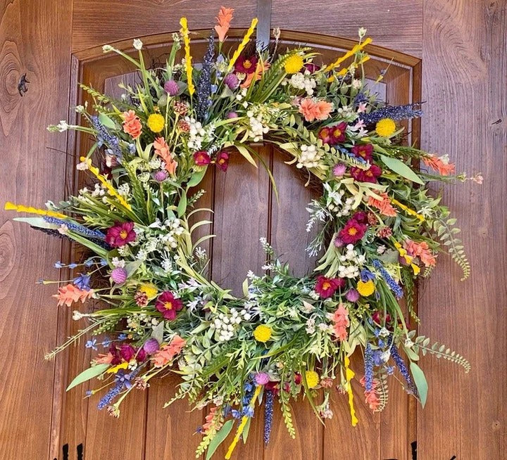 Wildflower Silk Wreath with Eucalyptus - 19-22 Inch Decorative Wreath