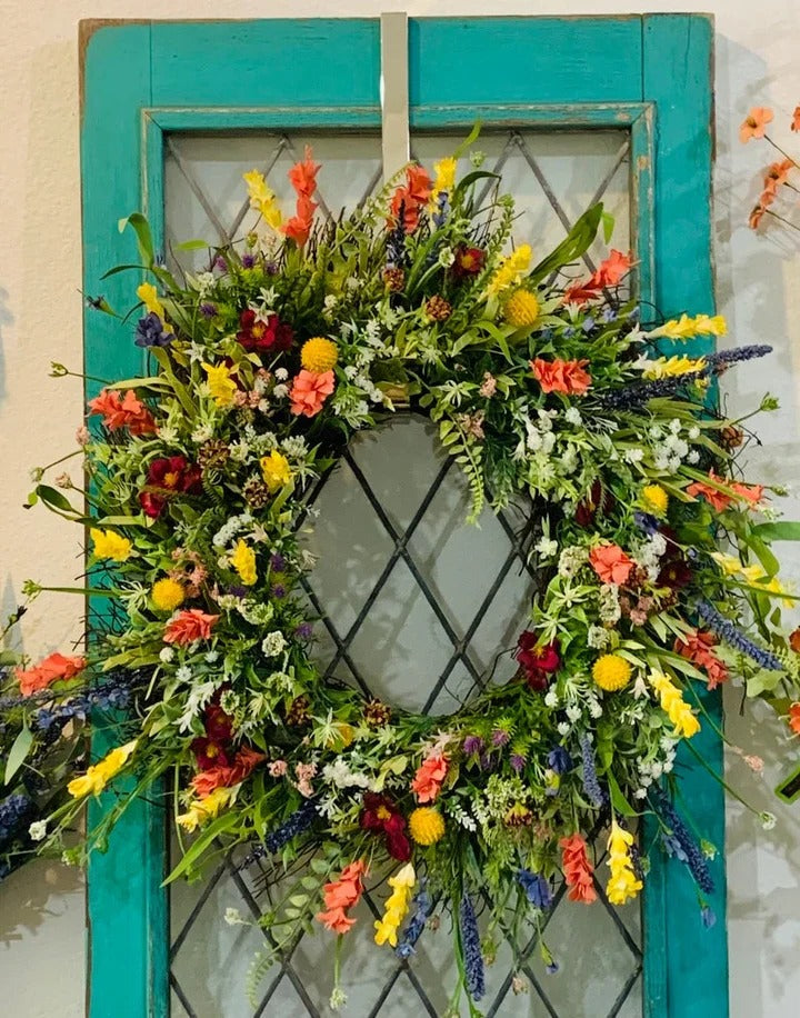 Wildflower Silk Wreath with Eucalyptus - 19-22 Inch Decorative Wreath