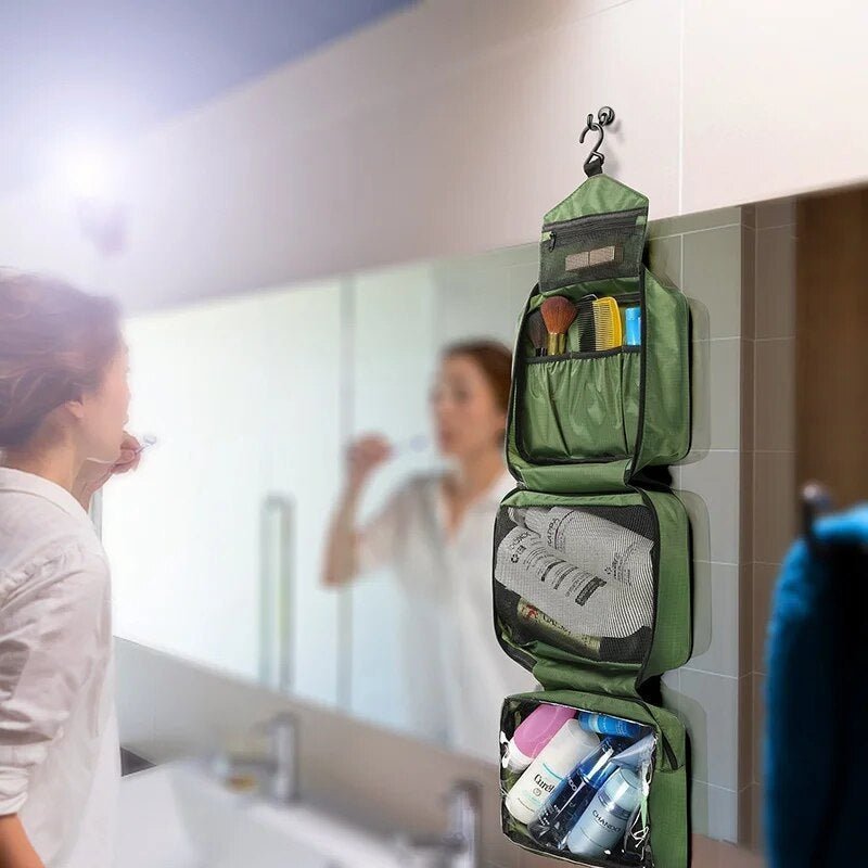Hanging Travel Toiletry Organizer Bag with Metal Hook, Water-Resistant, Foldable, 24x15x10 cm