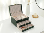 LuxeNest 3-Layer Leather Jewellery Storage Box with Organiser