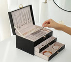 LuxeNest 3-Layer Leather Jewellery Storage Box with Organiser