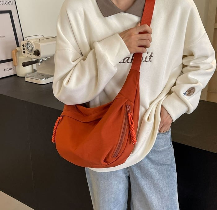 Crescent Nylon Crossbody Hobo Bag - Medium Slouchy Shoulder Purse