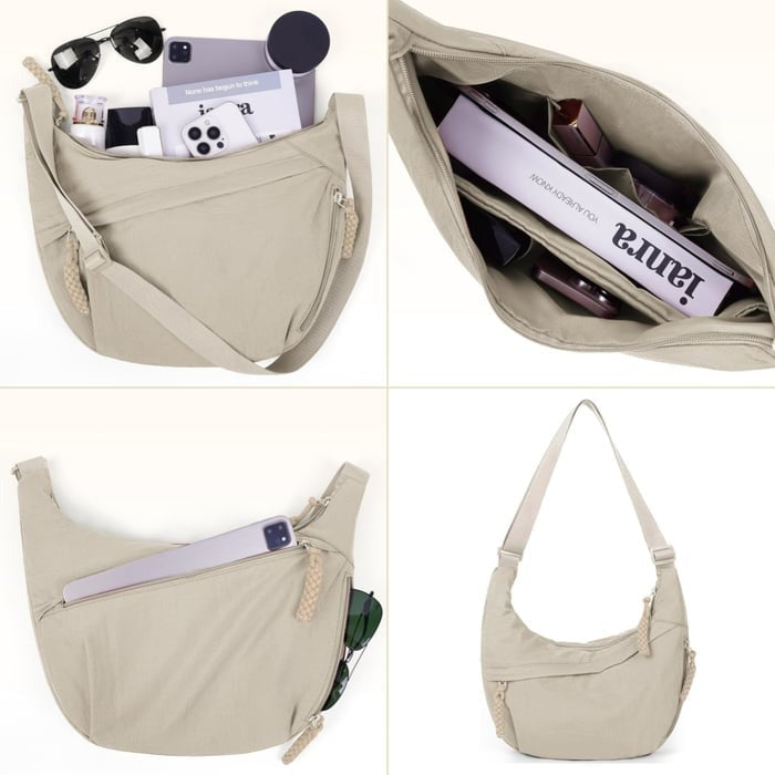 Crescent Nylon Crossbody Hobo Bag - Medium Slouchy Shoulder Purse