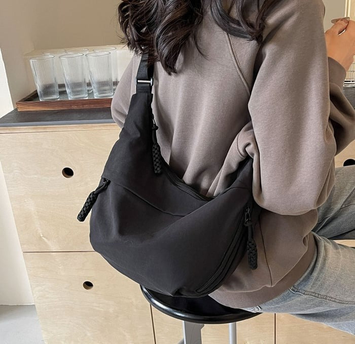 Crescent Nylon Crossbody Hobo Bag - Medium Slouchy Shoulder Purse
