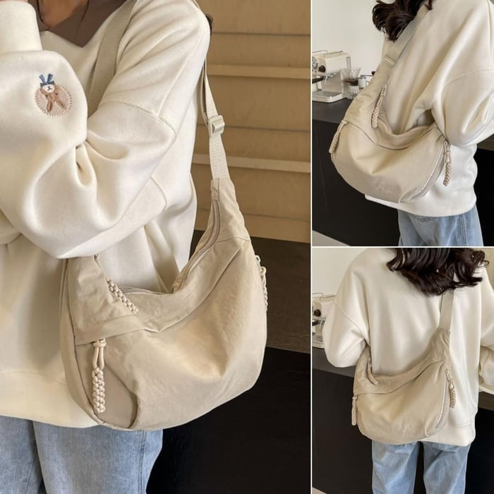 Crescent Nylon Crossbody Hobo Bag - Medium Slouchy Shoulder Purse