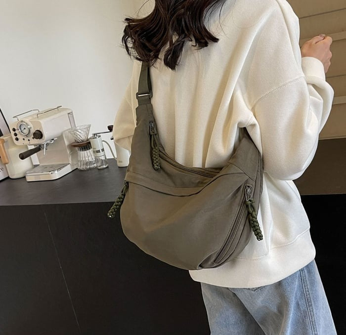 Crescent Nylon Crossbody Hobo Bag - Medium Slouchy Shoulder Purse
