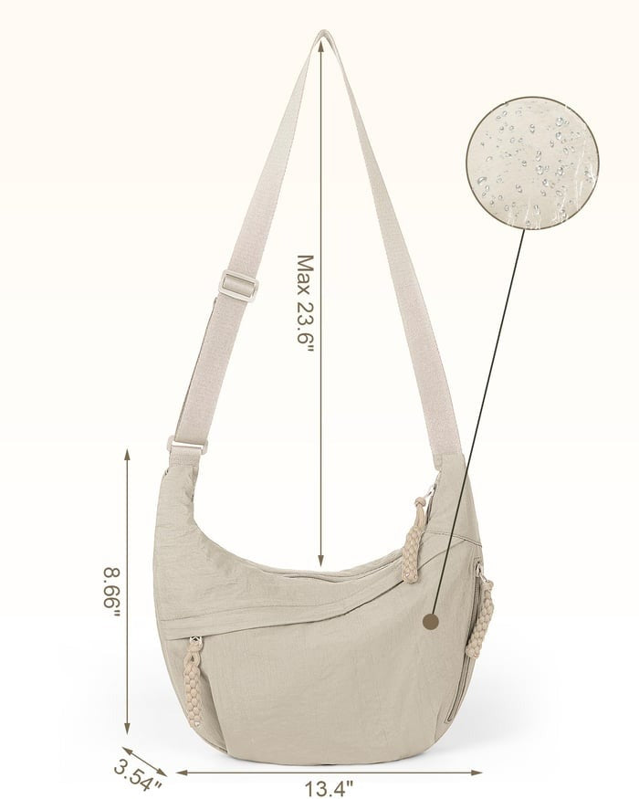 Crescent Nylon Crossbody Hobo Bag - Medium Slouchy Shoulder Purse