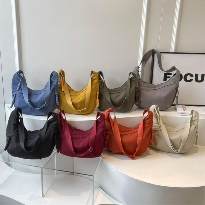 Crescent Nylon Crossbody Hobo Bag - Medium Slouchy Shoulder Purse