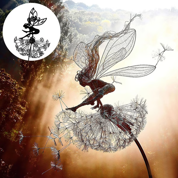 Dandelion Fairy Steel Garden Sculpture with Rust-Resistant Coating
