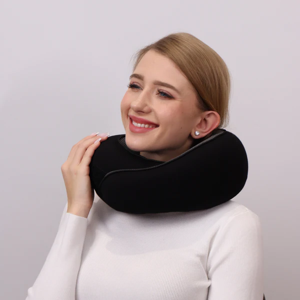 Premium Travel Neck Support Pillow with Snap Closure and Sleep Accessories Kit