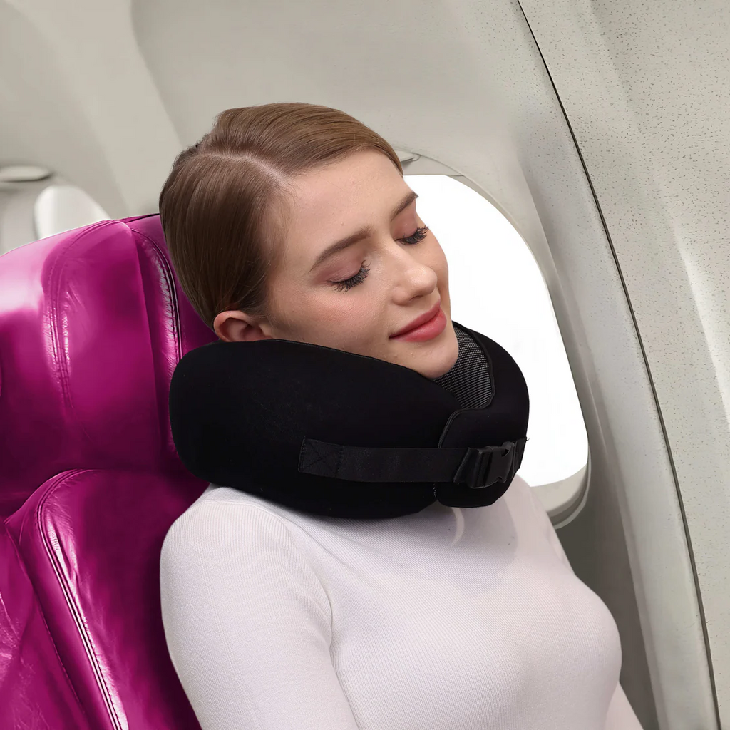 Premium Travel Neck Support Pillow with Snap Closure and Sleep Accessories Kit