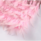 LumiBelle Sequin Party Dress with Feather Hem and Spaghetti Straps