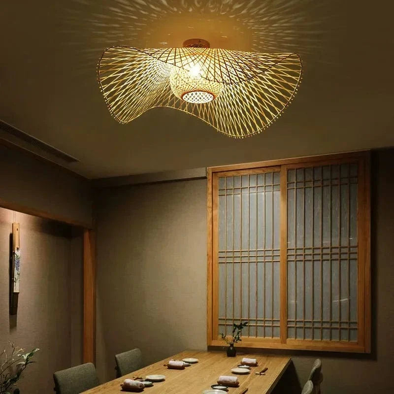 Natora Zen Plafonnier Bambou Rotin Style Japonais Naturel