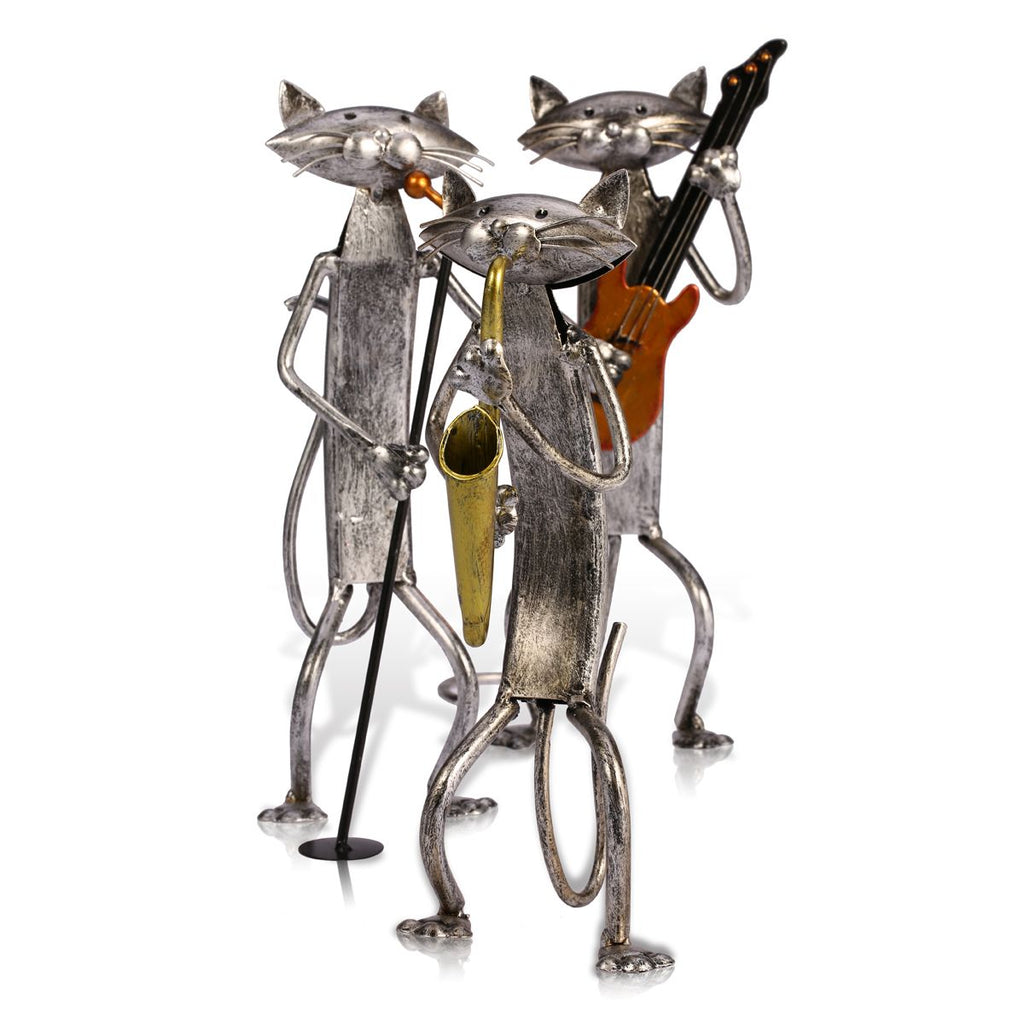 MelodyPaws Cat Guitar Sculpture | Decorative Metal Cat Figurine