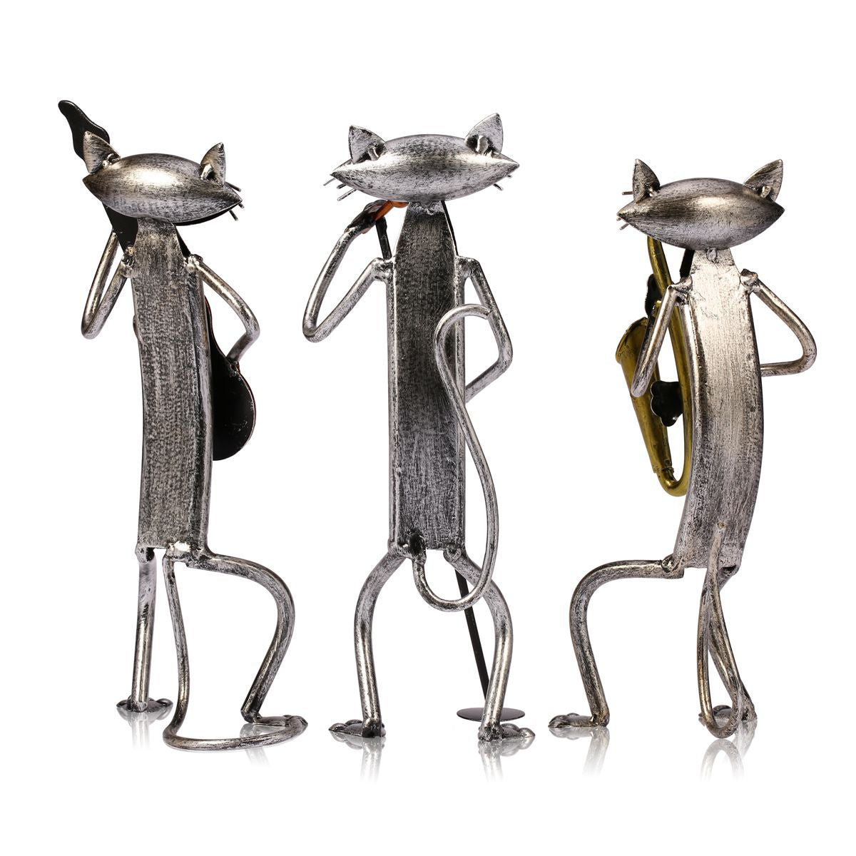 MelodyPaws Cat Guitar Sculpture | Decorative Metal Cat Figurine