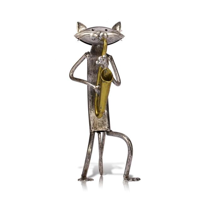 MelodyPaws Cat Guitar Sculpture | Decorative Metal Cat Figurine
