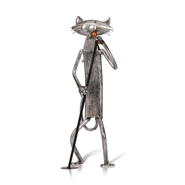 MelodyPaws Cat Guitar Sculpture | Decorative Metal Cat Figurine