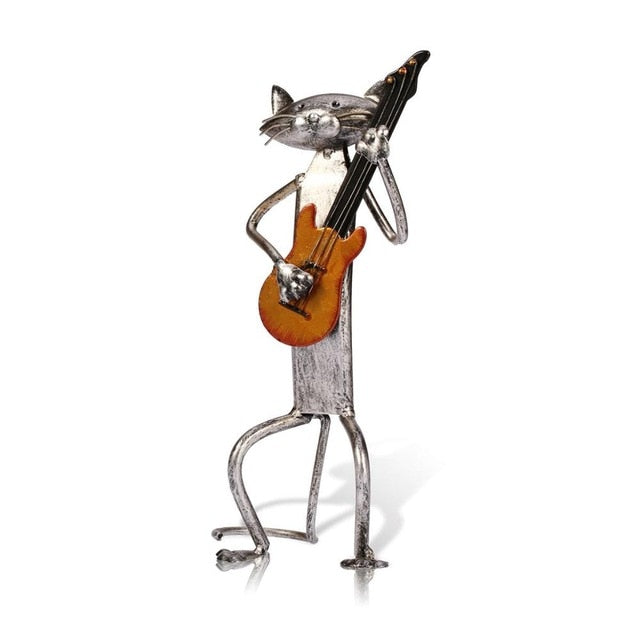 MelodyPaws Cat Guitar Sculpture | Decorative Metal Cat Figurine