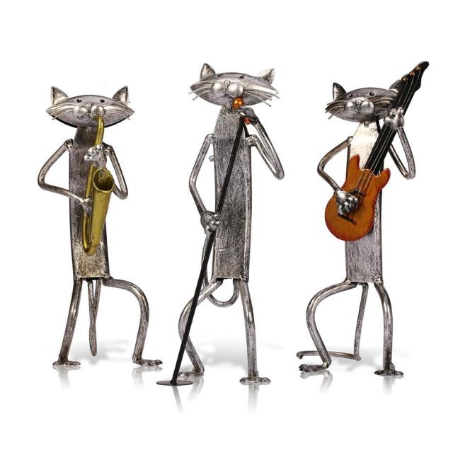 MelodyPaws Cat Guitar Sculpture | Decorative Metal Cat Figurine