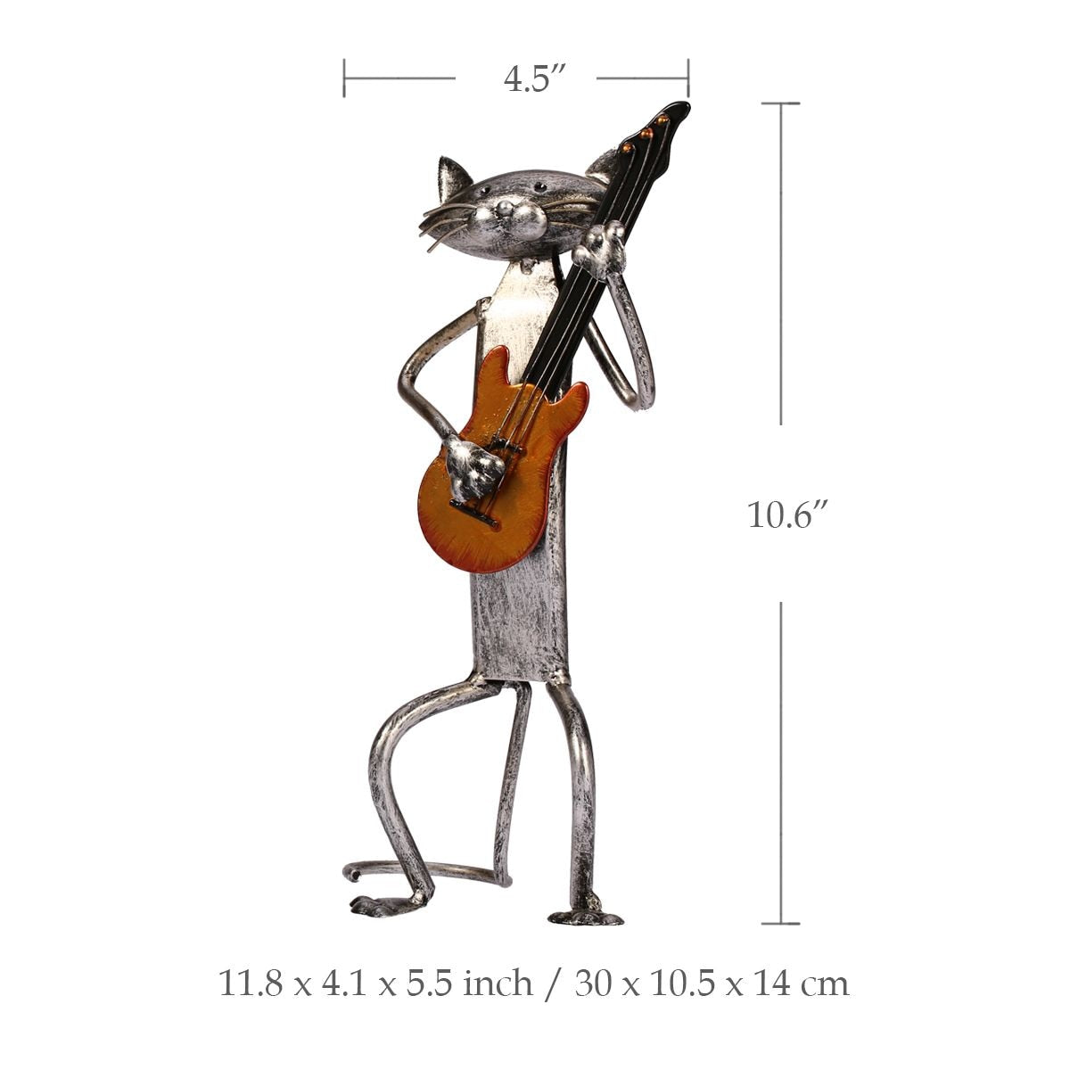 MelodyPaws Cat Guitar Sculpture | Decorative Metal Cat Figurine