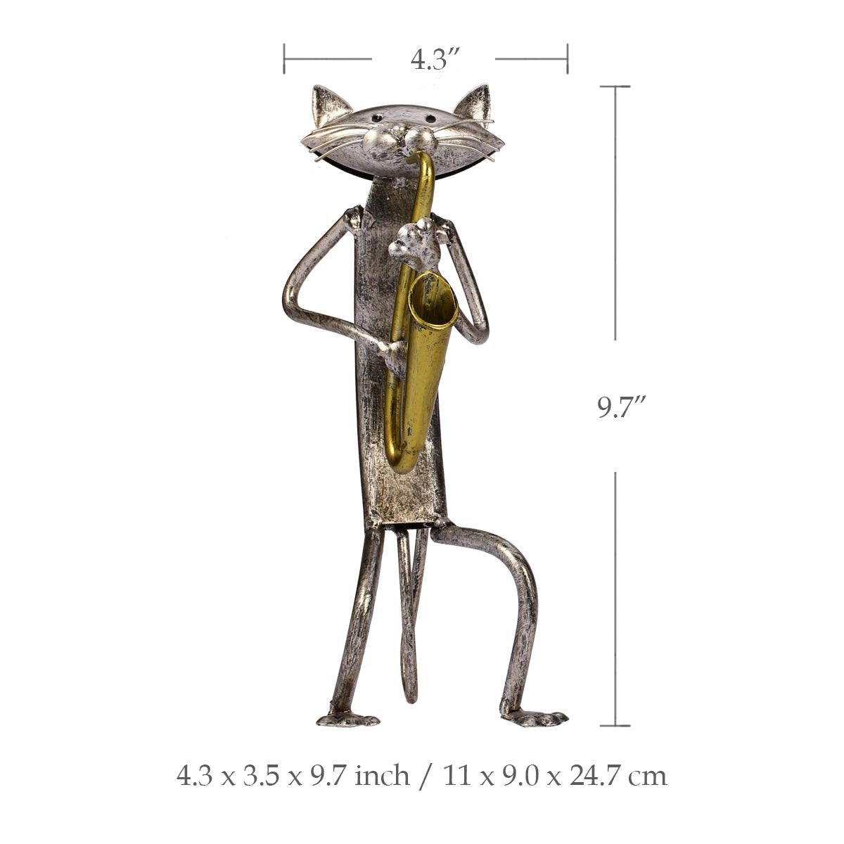 MelodyPaws Cat Guitar Sculpture | Decorative Metal Cat Figurine