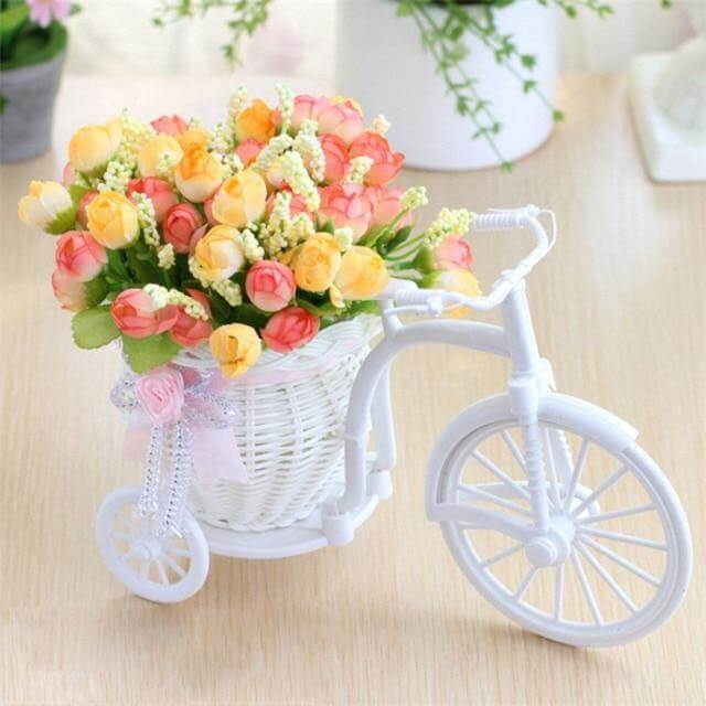 FloraNest Wicker Flower Basket with Decorative Silk Floral Arrangement