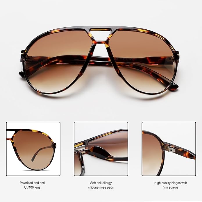 SolaraVue Oversized Square Sunglasses | UV400 Retro Aviator Eyewear