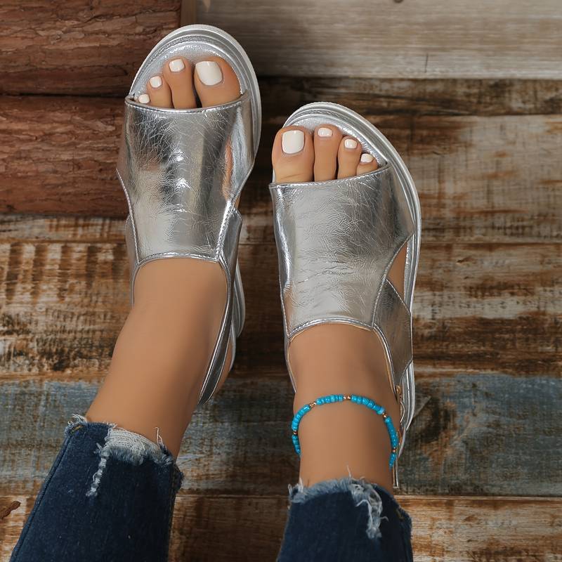 Radielle Women's Metallic Wedge Sandals with Adjustable Ankle Strap