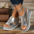 Radielle Women's Metallic Wedge Sandals with Adjustable Ankle Strap